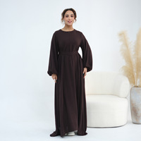 Nouvelle Abaya 2026 pour Femmes, Robe Musulmane Couleur Unie à Manches Longues, Robes Islamiques Modestes en Nida pour Femmes Musulmanes avec Ceinture