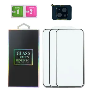 Top design set mobile phone 2.5D tempered glass and black background lens film protective film for iPhone 11 12 13 14