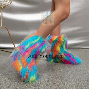 2025 Factory Wholesale Winter Fluffy Faux Fur Raccoon Women's Flat Heel Middle Sleeve <strong>Fury</strong> Boots Snow Boots with Fur - Product Image 5