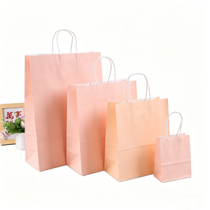 <b>Pink</b> Paper Gift Bags With Twisted Handles Art Paper Hand Length Handle Recyclable Classic Style Business Shopping - Product Image 1