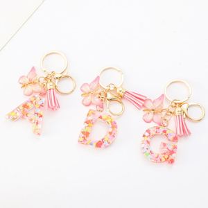 26 Letter Resin <b>Initial</b> With Tassel Butterfly Pendant Key <b>Ring</b> for Women's Bag Elegant Keychain Accessory - Product Image 2
