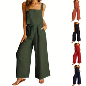 Conjunto de 2 Piezas para Mujer, Camisola sin Mangas con Cuello Cuadrado y Pantalones Anchos, Traje Casual a la Moda - Product Image 2