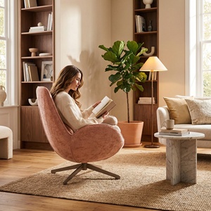 Fauteuil œuf moderne en velours 360 °   Fauteuil d'appoint pivotant en fer forgé pour salon, chambre et hôtel - Product Image 5