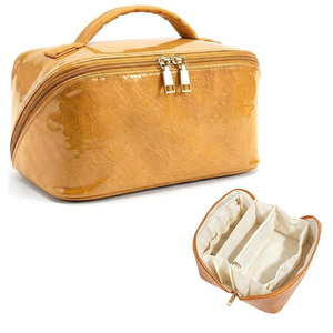 Vintage Washable Kraft Paper PVC Coating <b>Makeup</b> <b>Bag</b> Large Multi <b>Compartment</b> Travel Cosmetic Organizer - Product Image 1