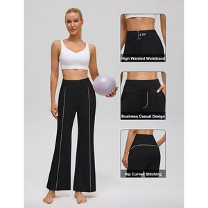 Pantalon de yoga pour femme FOXA, taille haute, évasé, noir, avec poches, extensible dans quatre directions, pantalon de travail décontracté - Product Image 4