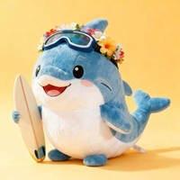 Mascotte de sport personnalisée en peluche adorable dauphin avec lunettes tenant une planche de surf mascotte de dauphin personnalisée en peluche pour événement sportif