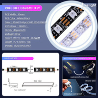 Tira de Luz LED RGB Direccionable SK6812 SMD5050 DC5V 60 LEDs por Metro 10mm IP20 IP65 IP67 con Adhesivo 3M PCB Blanco/Negro OEM ODM