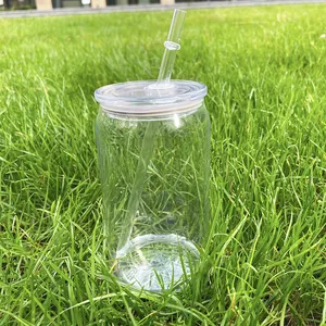 Elegante geformte Trinkbecher 16oz Kunststoff Acryl Bierdose BPA Free Unbreakable Can Shaped Plastik becher mit PP-Deckel und Strohhalm