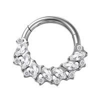 Anneau clicker en titane G23 plaqué or 18 carats, orné de multiples zircone cubique en forme d'éventail, conforme ASTM F136, pour septum, nez, hélix, cartilage, oreille