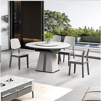 Table à manger extensible et pliable 8 places, structure en bois massif, plateau en pierre frittée, conversion libre ronde/ovale