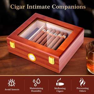 Humidor à cigares de bureau portable classique de haute qualité en laque, avec couvercle en verre, construction en bois, hygromètre et fonctions anti-humidité - Product Image 2