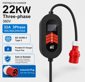 E-Mingze Borne de Recharge Portable Type 2 32A Triphasée 22kW Réglable avec Application Intelligente et Gestion de la Charge pour Véhicules Électriques – Recharge Rapide Extérieure pour Domicile - Product Image 1