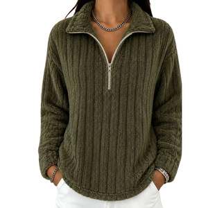 Nuova <span class=keywords><strong>Felpa</strong></span> da <span class=keywords><strong>Donna</strong></span> Autunno-Inverno a Righe, Calda e Felpata con Zip e Maniche Lunghe - Product Image 3