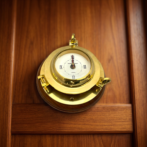 Horloge de bateau antique de luxe en laiton avec base en bois, décoration de bureau nautique, cadeau de collection, artisanat Tajdaar, Luminova - Product Image 2