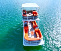 Chine Bateau ponton à deux étages de 30 pieds avec remorque à moteur Glissière de coque en aluminium à deux étages pour la pêche Moteur hors-bord inclus