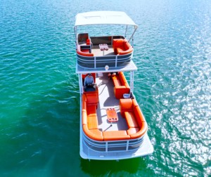 Chine <span class=keywords><strong>Bateau</strong></span> ponton à deux étages de 30 pieds avec <span class=keywords><strong>remorque</strong></span> à moteur Glissière de coque en aluminium à deux étages pour la pêche Moteur hors-bord inclus - Product Image 2