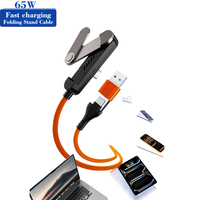Cable de Carga Rápida 2 en 1 con Soporte Triple Plegable de 65W (1.5m) de Alta Velocidad para Apple iPhone 17, Huawei y Xiaomi, Venta Directa de Fábrica