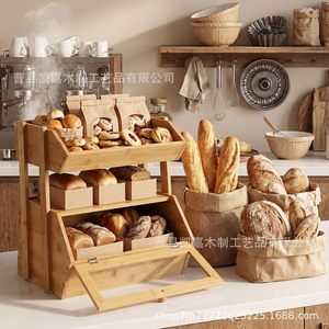 Caja de pan de madera Kaijia con estante para frutas, organizador de cocina de bambú de doble capa para pan y frutas - Product Image 4