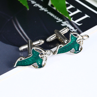 Europäisch-Amerikanische Film- und Fernsehmodeschmuck: Ring-König-Elfen-Manschettenknöpfe aus Zinklegierung mit Blattmotiv, grüne Ärmelknöpfe, Hemdmanschettenknöpfe, Kleidung