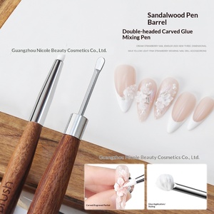 Stylo de sculpture pour nail art à double tête, pinceau en silicone souple avec manche en bois pour mélanger la colle et colorer - Product Image 4