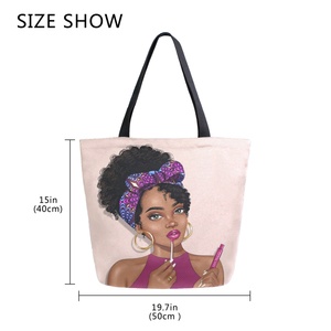 Nuevo Producto, Bolso de Mano Personalizado de Moda, con Estampado de Chicas Artísticas en Negro, Reutilizable, Informal, de Lona, para Compras - Product Image 4