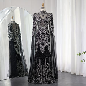 شارون قال SS145 أسود عربي مسلم فاخر دبي حورية البحر فساتين السهرة بورجوندي المرأة حفل زفاف حزب زائد حجم فستان حفلة موسيقية - Product Image 1