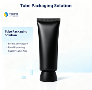 หลอดบีบเครื่องสำอางพลาสติกสีดำสุดหรูพร้อมฝาเกลียวชุบทอง - Product Image 1