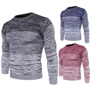 Pull en tricot doux pour homme, col roulé, motif rayé dégradé, tricot anti-boulochage en laine - Product Image 1