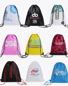 Drawstring โลโก้ที่กําหนดเอง 210D Drawstring กระเป๋าช้อปปิ้งผ้าโพลีเอสเตอร์กระเป๋าเป้สะพายหลัง Drawstring