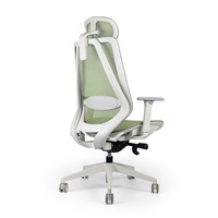 Chaise de bureau ergonomique en maille verte à dossier haut, siège pivotant réglable, base en acier blanc, pour tâches de bureau