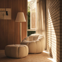 Fauteuil d'appoint moderne en tissu bouclé style crème, fauteuil pivotant, canapé individuel, fauteuil coquille citrouille pour salon, maison moderne