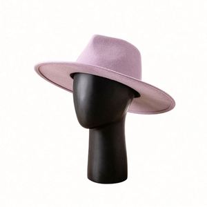 High Quality 100% Wool Winter 9.5cm <b>Flat</b> Wide Brim Australian Wool Felt Fedora Cowboy <b>Hat</b> - Product Image 2