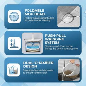 Kit serpillière rotative 360° et seau avec séparation d'eau, double compartiment, essorage automatique, baril en PP, outil <span class=keywords><strong>de</strong></span> nettoyage domestique en gros - Product Image 2