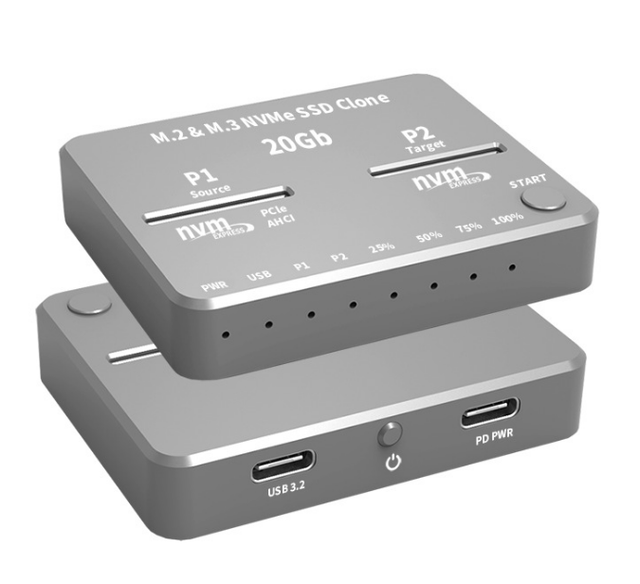 M.2 NVMe AHCI Duplicator Clone USB3.2 20G SSD Dual-Bay Offline Clone Mobile Hard Drives