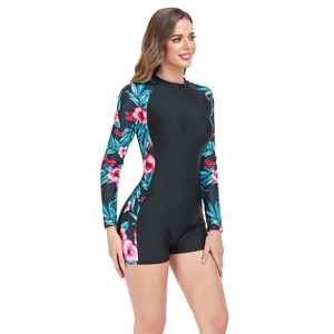 One Piece <strong>Zip</strong> <strong>up</strong> <strong>Swimsuit</strong> Conservative Swimwear Long Sleeve Bathing Suit - Product Image 3