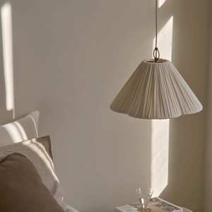 Pendant <b>Light</b> Cream Pleated Shade E27 Bulb Base Gold Ring Home <b>Dining</b> Room Lighting - Product Image 4