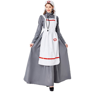 Disfraz de Enfermera Medieval, Falda Larga, Delantal, Velo, Gris, Blanco, Cruz Roja, Vestido de Cosplay para Adultos, Disfraz de Halloween - Product Image 4