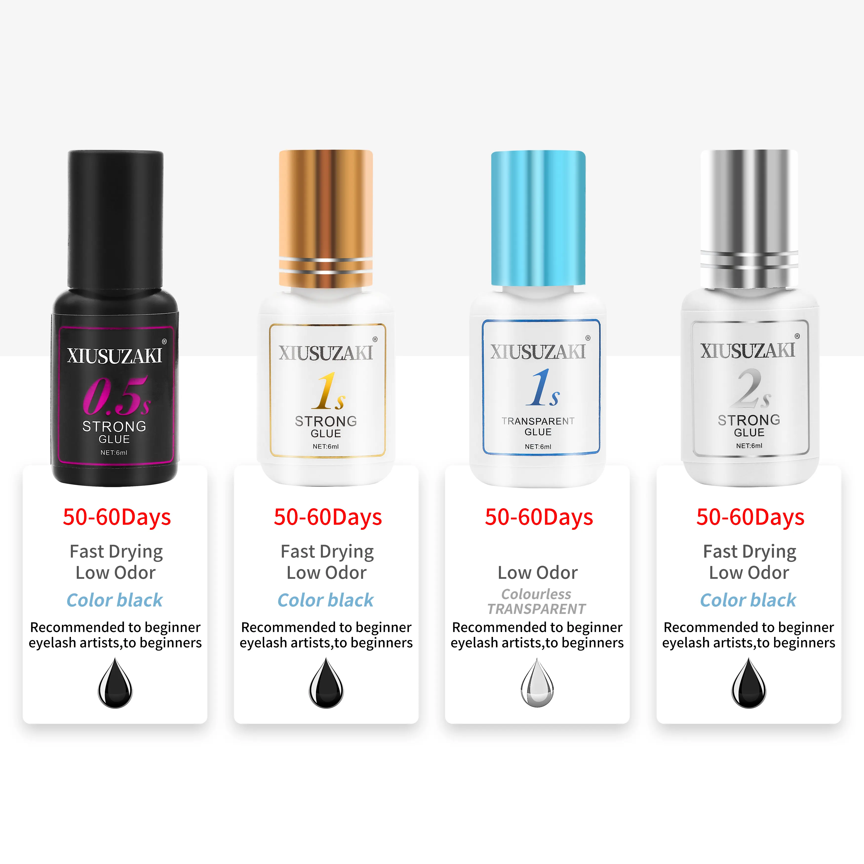 XIUSUZAKI 6ml 1 วินาทีกาวกลิ่นต่ํากาวสีดํามืออาชีพแห้งเร็วStrongปลอมตาขนตาต่อขนตากาว