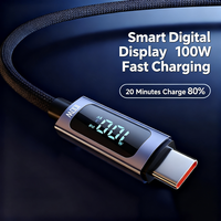 Câble de données OEM ODM plaqué nickel 100W 480 Mbps, USB-C tressé en nylon, charge rapide avec affichage LED pour iOS Android