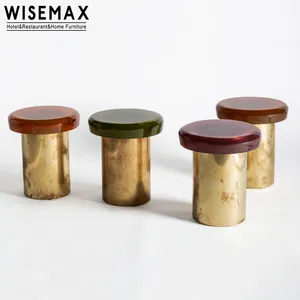 WISEMAX – Table basse moderne en acrylique, meuble de salon, cloche ronde, plateau en verre coloré, Base en métal