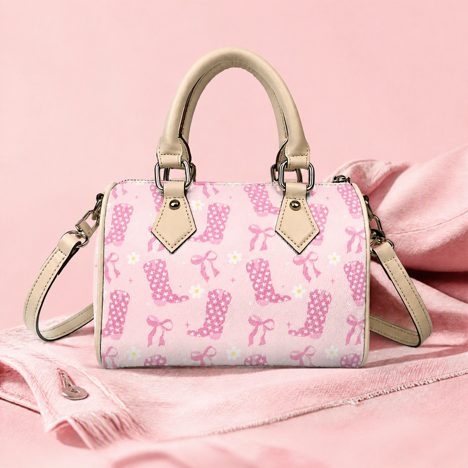 Women's Printed PU Boston Handbag Single Handle Zipper Closure ...