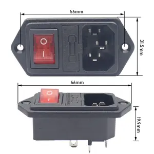 250V 5A AC vidalı C14 güç soketi çift sigorta LED anahtarları rocker anahtarı soket güç adaptörü
