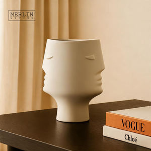 멀린 리빙 모던 럭셔리 북유럽 인간의 얼굴 매트 세라믹 대칭 디자인 아트 액세서리 탁상 꽃병과 홈 장식 - Product Image 1