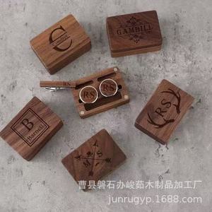Wooden Cufflink Storage <b>Box</b> With Magnetic Lid Engraved Jewelry Organizer For Rings <b>Earrings</b> Tie Clips - Product Image 5