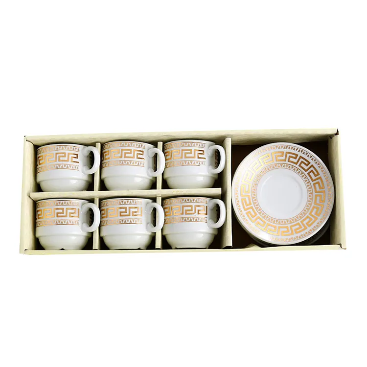 New European Ceramic Mugs Luxury Coffee Table Gift Box Set of 6 Vintage Arabic Coffee Tea Cup and Saucer Set
