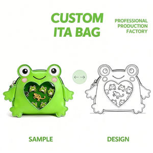 Mochila personalizada con ventana transparente en forma de corazón, diseño de gato lindo, mini mochila de cuero PU Kawaii con diseño de taza para exhibir pines de anime. - Product Image 3
