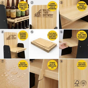 Présentoir de sol en bois personnalisé à 4 niveaux pour bières et boissons, étagère de point de vente avec logo pour brasserie, <span class=keywords><strong>magasin</strong></span> de bouteilles, promotion POP - Product Image 5