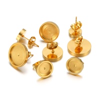 Base de boucles d'oreilles plates plaquées or 18 carats de 6 mm, 8 mm, 10 mm, 12 mm, support vierge pour cabochon, fabrication de bijoux DIY, vente en gros