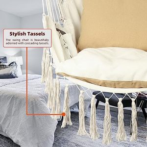 Trong nhà hoặc ngoài trời không gian màu be võng ghế treo Dây đu với phong cách tua tối đa 500 lbs võng ghế với 2 đệm - Product Image 4