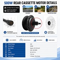 Kit de conversion de vélo électrique 48V 500W, moteur à moyeu arrière à cassette, étanche, pour roues de vélo électrique 20, 24, 26, 27.5, 28, 29 pouces et 700C